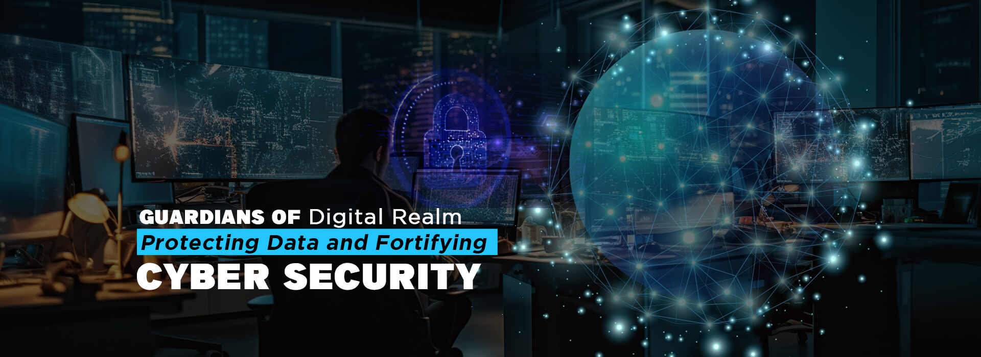 Cybersecurity expert configuring internet firewall and network protection on a digital dashboard.